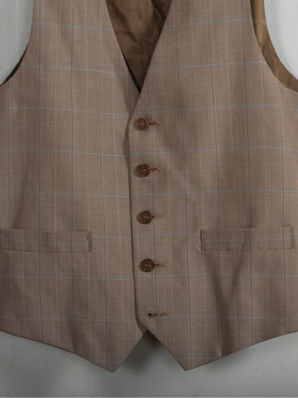 Men's Tan Plaid Dress Vest - Classic Tailored Waistcoat